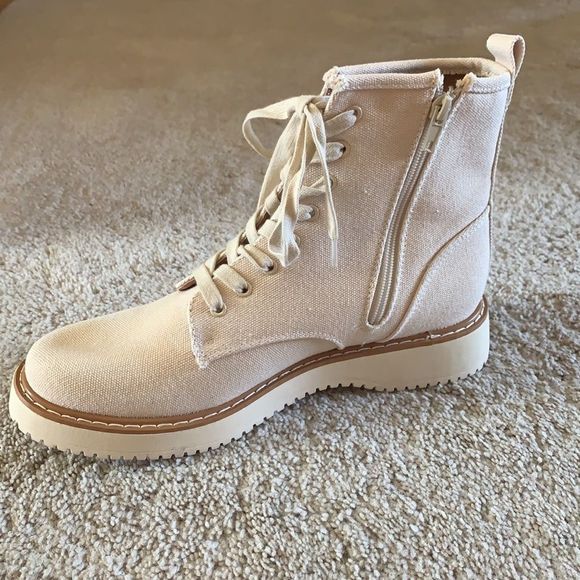 Madden Girl Combat Boots Womens Size 10 Kurrt White Beige Canvas Zip new - Picture 3 of 9